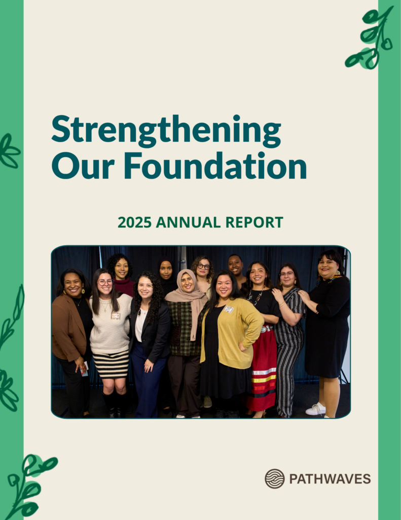 Text reads: Strengthening Our Foundation" with a photo of our first and second cohorts gathered together